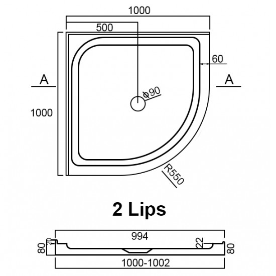 1000x1000mm Round Shower Tray Center/Corner Waste